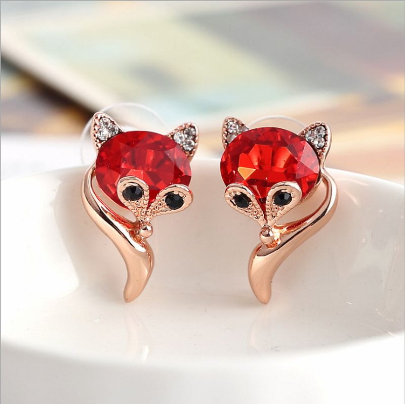 Korean Version Of Cute Fox Crystal Earrings Sapphire Fox Earrings