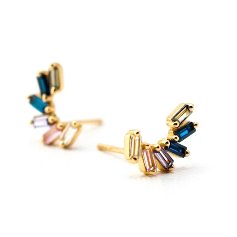 Personality Simple Multi-color Zircon Copper Earrings Jewelry