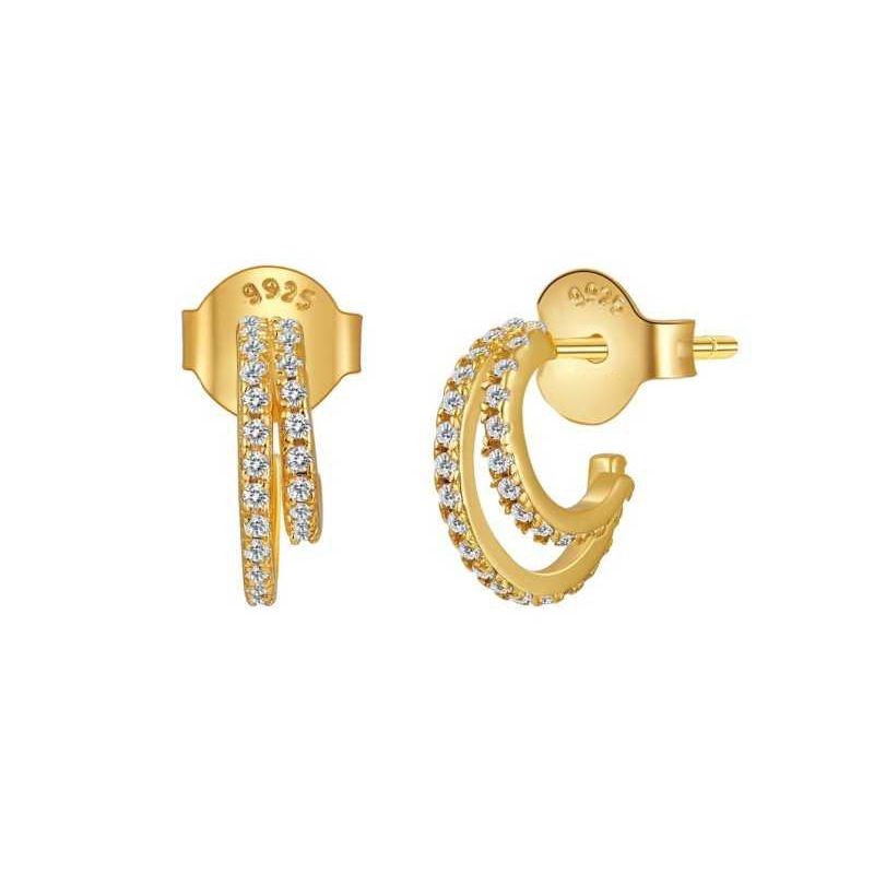 Boucles D&#39;oreilles Simples En Forme De C À Double Couche Avec Zircon Micro-incrusté