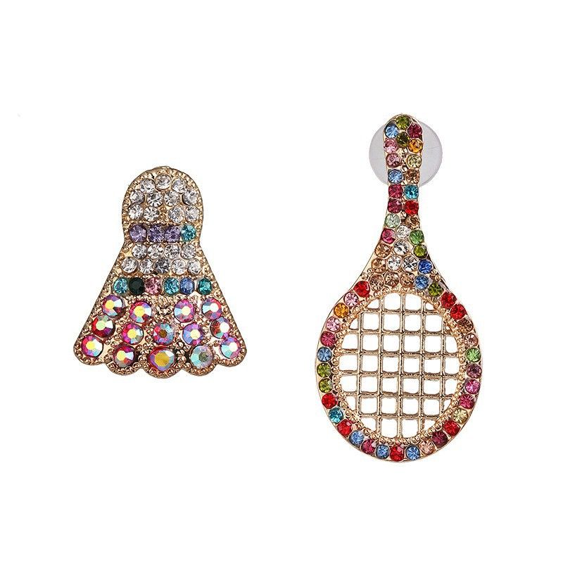 New Creative Badminton Racket Diamond-studded Earrings