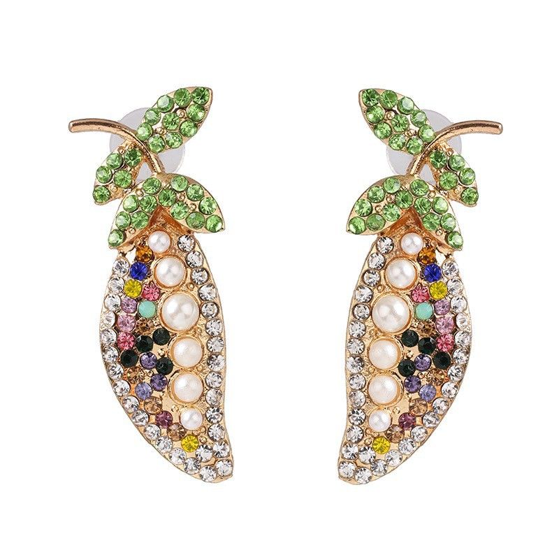 New Style Vegetable Pea Alloy Diamond Earrings