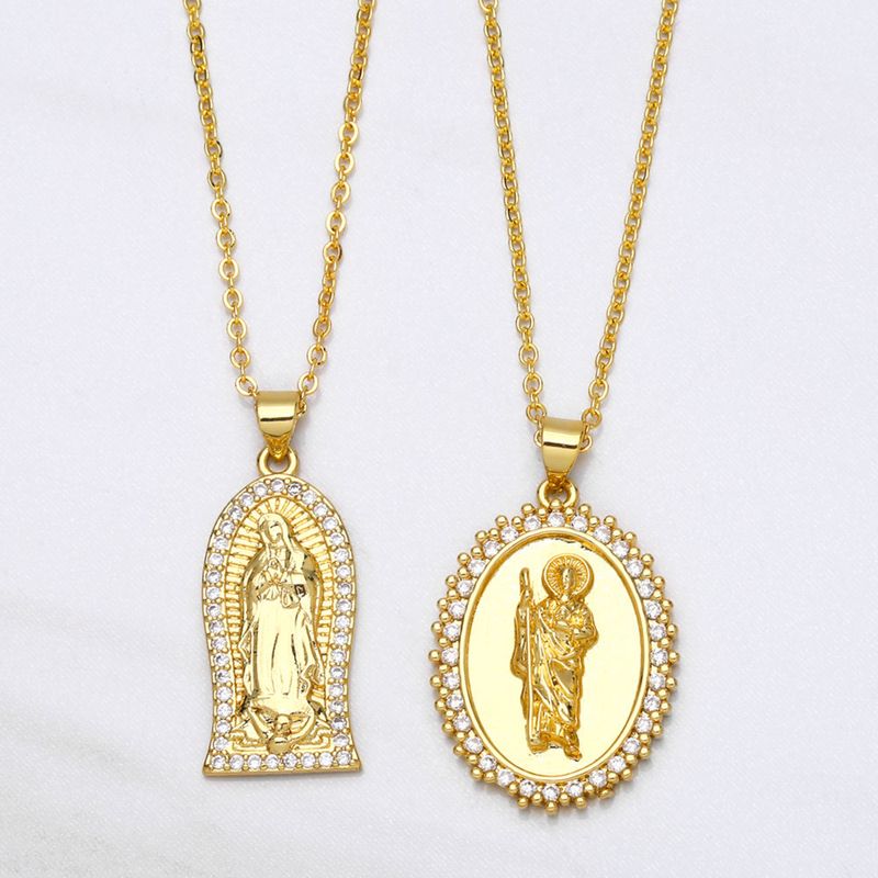 European And American Virgin Mary Geometric Pendant Copper Necklace