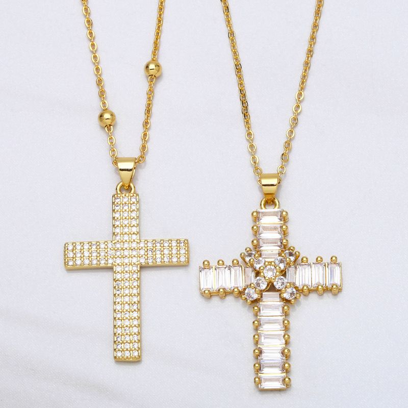 Hip-hop Full Diamond Cross Micro-inlaid Zircon Pendant Necklace Wholesale