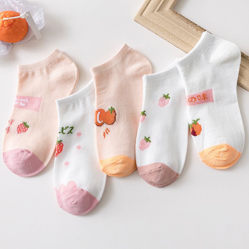 Four Seasons Short Cartoon Fruit Polyester Cotton Low Cut Shallow Mouth Socks Sweat-absorbent Socks
