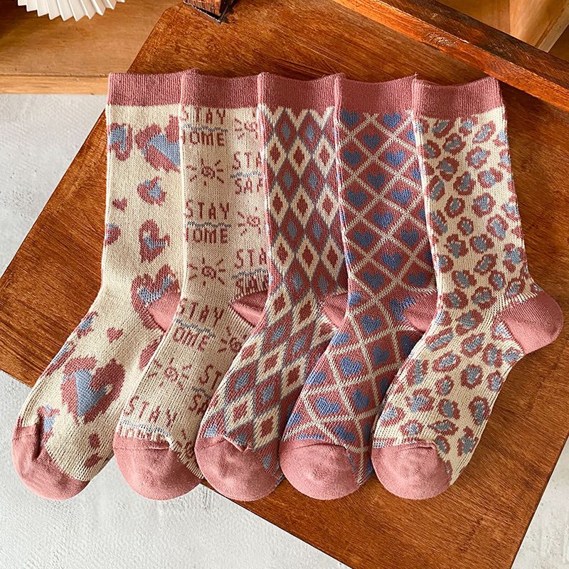 Pink Socks Calcetines De Tubo Para Mujer Calcetines De Dos Vías De Doble Aguja De Algodón Retro Para Mujer