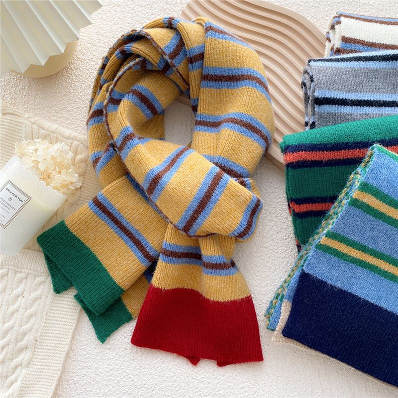 Clashing Color Striped Winter Knitted Wool Scarf Wholesale