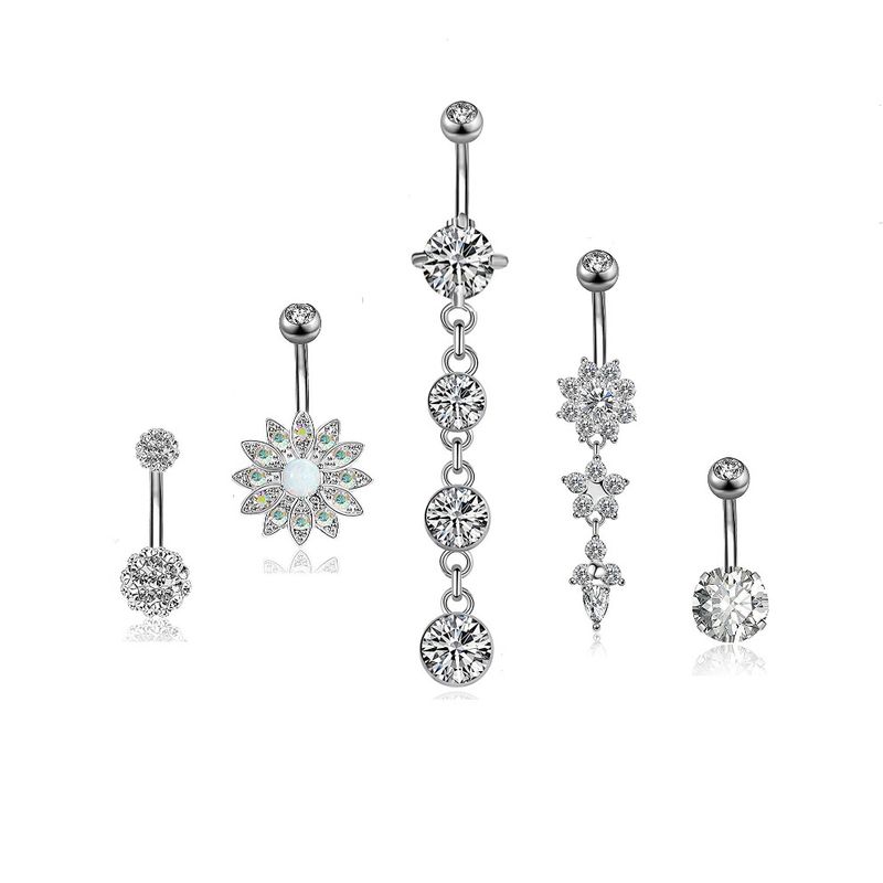 5-teiliges Set Aus Edelstahl Bauchnabel Mit Zirkonia Diamant-intarsien