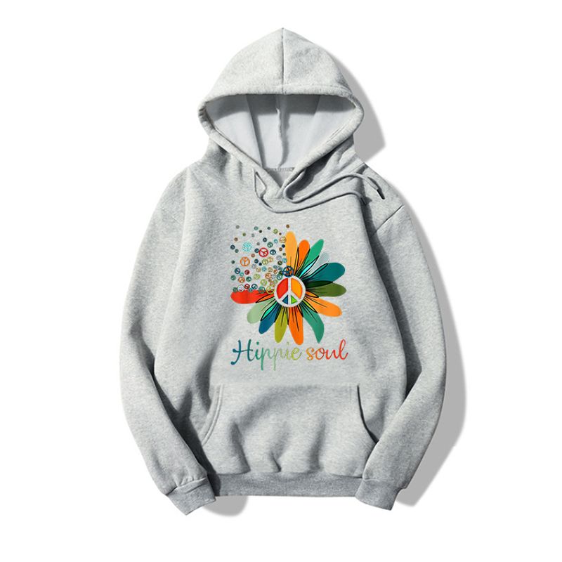 Hooded Flower Fashion Print Long-sleeved Fleece Sweatshirt