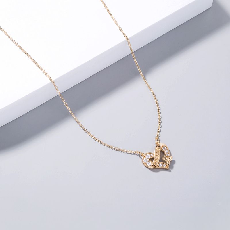 Fashion Clavicle Chain Endless Heart-shaped Zircon Pendant Copper Necklace