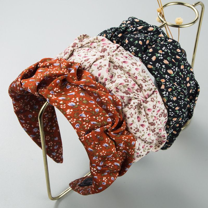 Korea New Fashion Small Floral Fabric Pleated Headband Wide Brim Hair Accessories