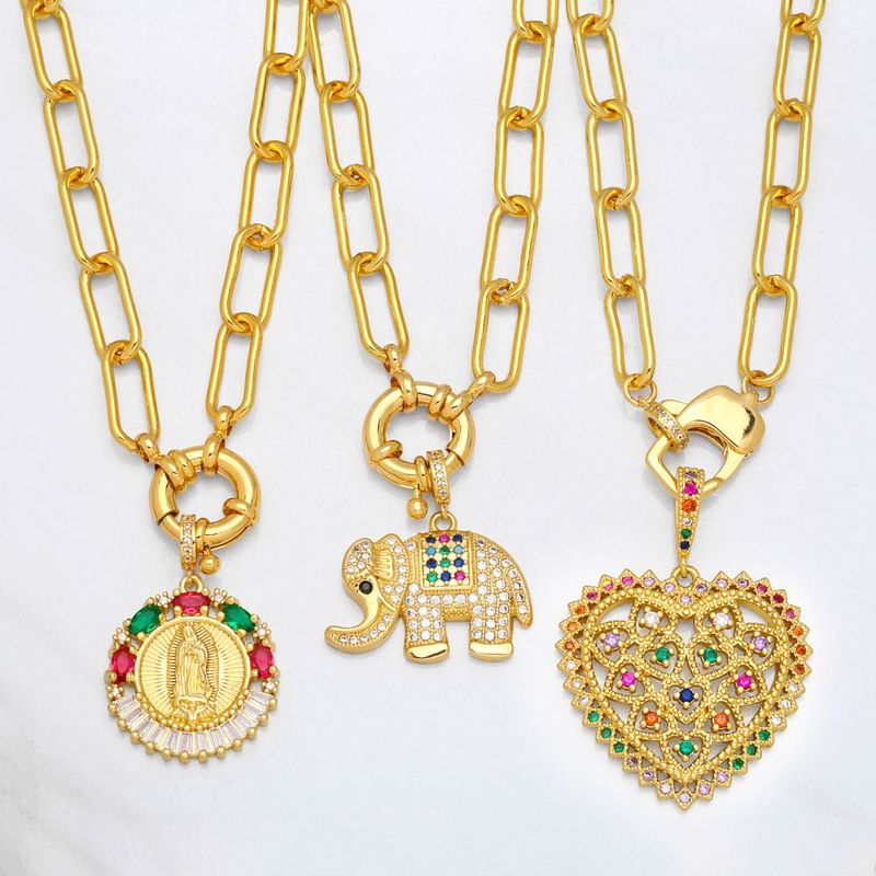 Vintage Thick Chain Necklace Hip Hop Simple Heart Elephant Copper Necklace
