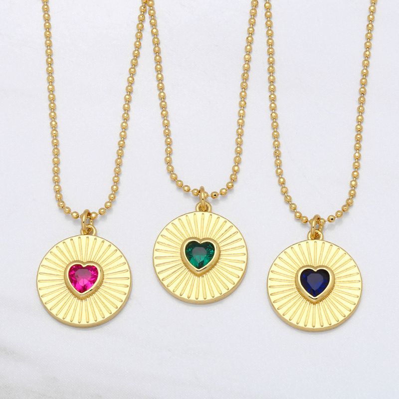 Creative Personality Round Card Heart Zircon Sweater Chain Copper Necklace