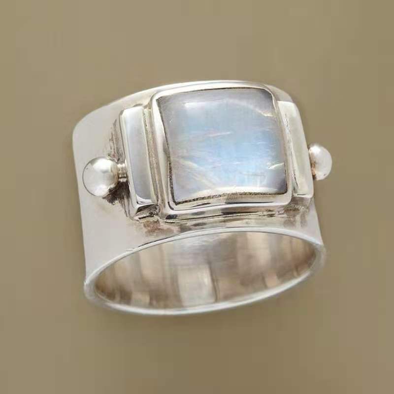 Retro Moonstone Ring European And American Copper Inlaid Gemstone Ring