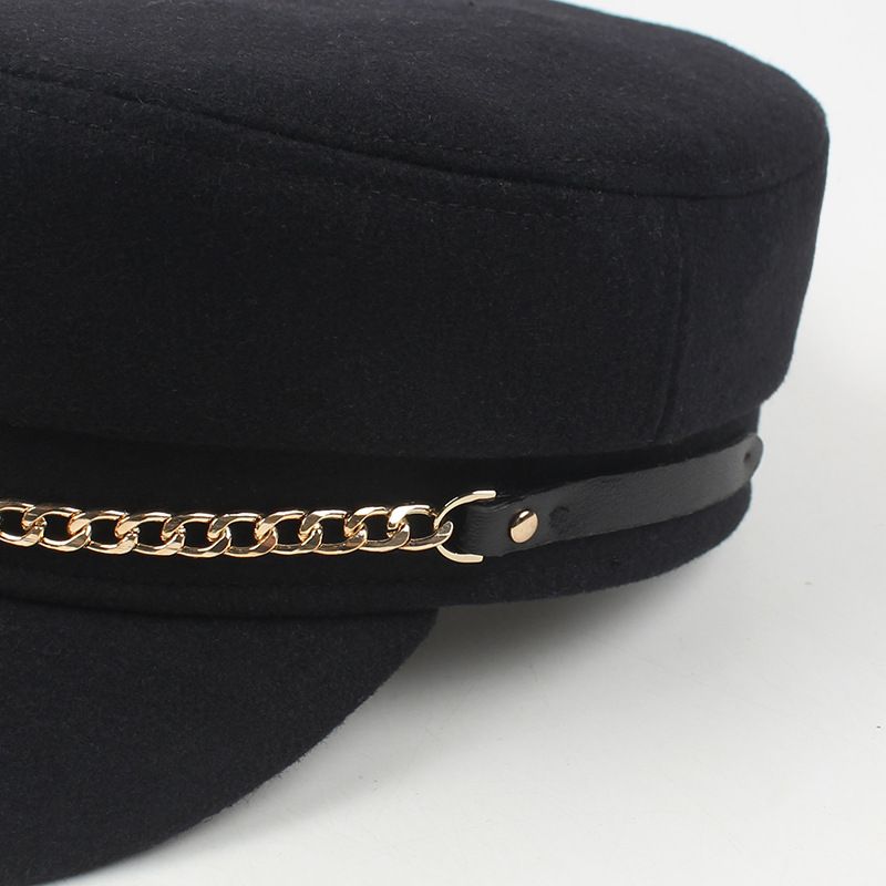 Spring New Fashion Metal Chain Hat Korean Style Simple Black Casual Flat Top Hat