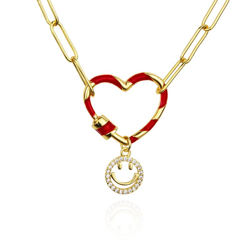 Fashion Heart Smiley Face Combination Two-color Heart-shaped Combination Copper Necklace