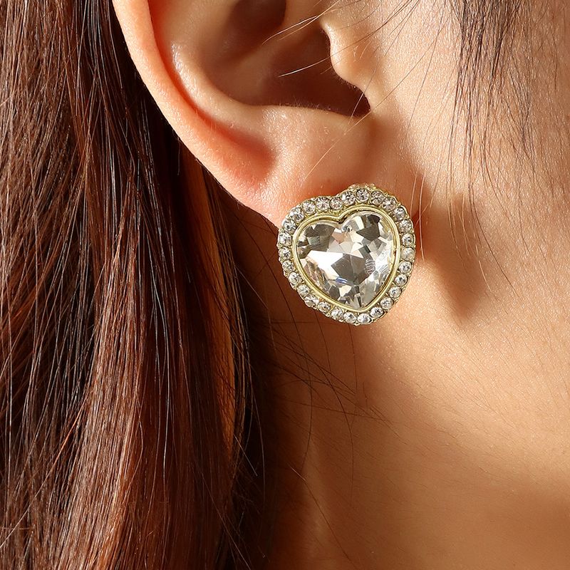 Boucles D'oreilles Coeur En Diamant Complet Version Coréenne De Boucles D'oreilles En Cristal Mini Zircon