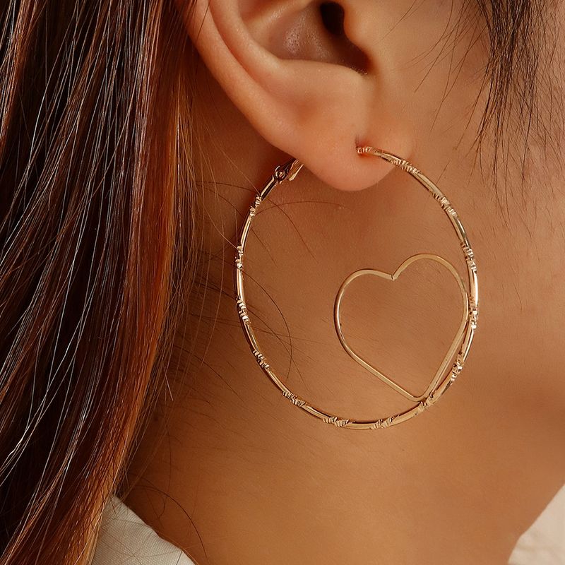 European And American Simple Personality Alloy Heart-shape Earrings