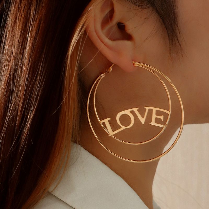 European And American Hollow Circle Letter Love Pendant Earrings