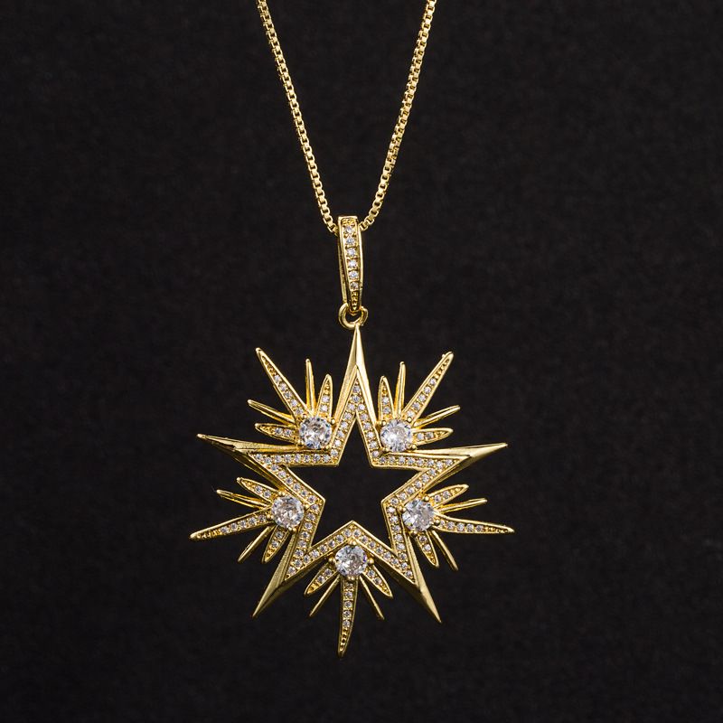 Fashion Copper Micro-inlaid Zircon Snowflake Hollow Five-pointed Star Necklace Accessories