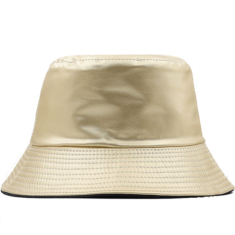Retro Solid Color Leather Double-sided Fisherman Hat Basin Hat