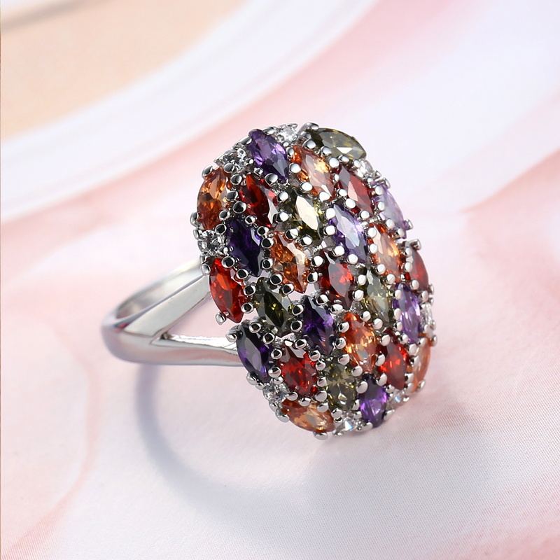 Fashion Light Luxury Ring European And American Retro Design Ring Trend Color Diamond Rings