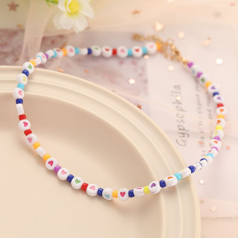 Fashion Contrast Color Heart Color Beaded Necklace