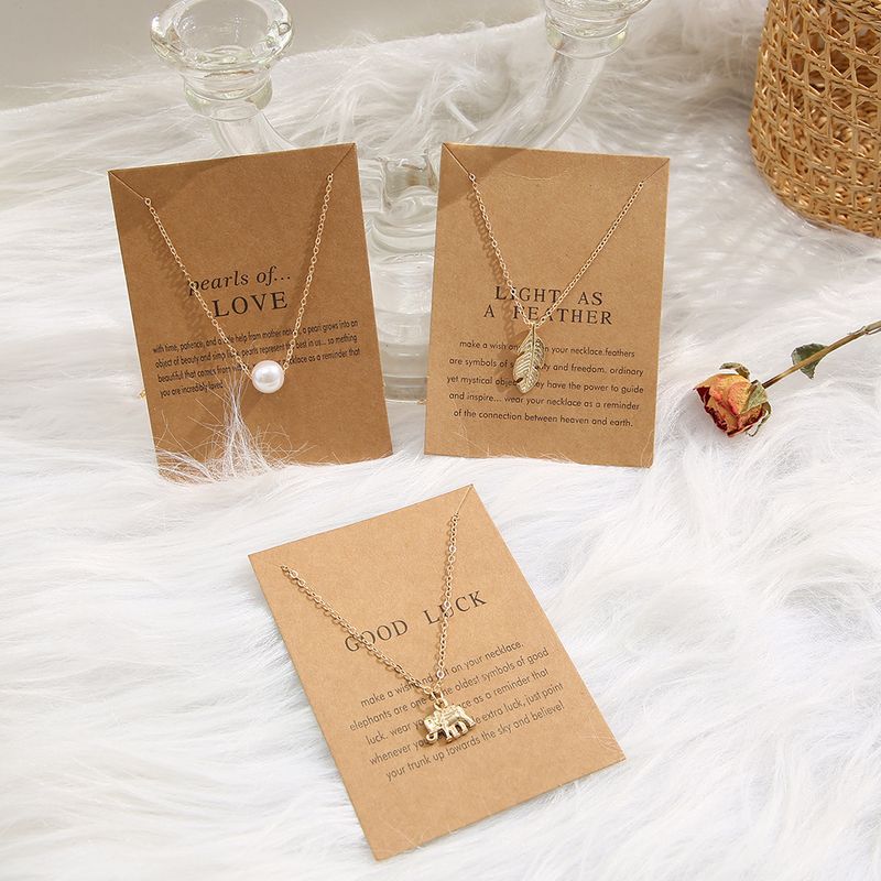 Creative Pearl Feather Retro Letter Paper Card Butterfly Elephant Cat Necklace Wholesale
