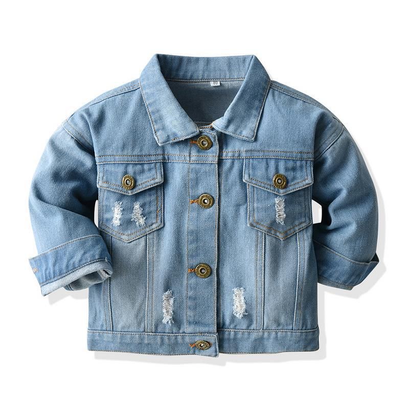 Children's Jacket Distressed Cardigan Denim Short Long Sleeve Lapel Clothing Baby Wholesale
