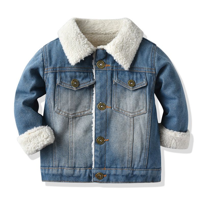 Kinder-jeansjacke Mit Lammwolle-futter Modisches Dickes Denim-oberteil