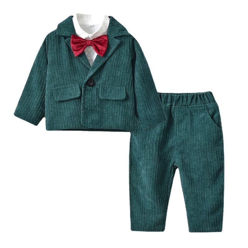 New Children's Clothing Long-sleeved Corduroy Jacket Solid Color Cotton Shirt Children's Pants Three-piece Set