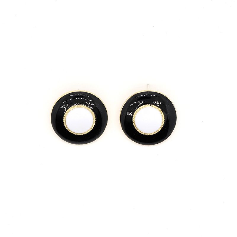Fashion Personality Dripping Oil Black And White Circle Round Alloy Earrings Female