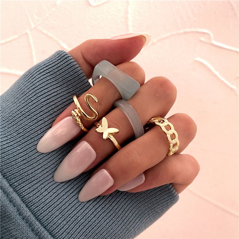 New Creative Simple Snake Butterfly Ring 5-piece Set