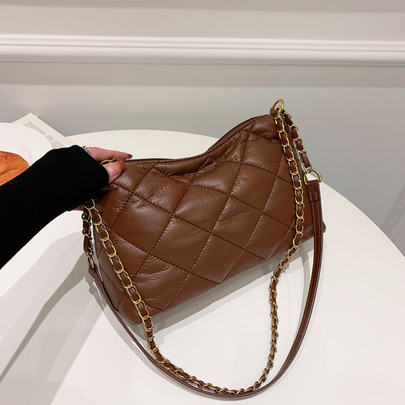 Autumn And Winter Solid Color Rhombic Chain Shoulder Bag