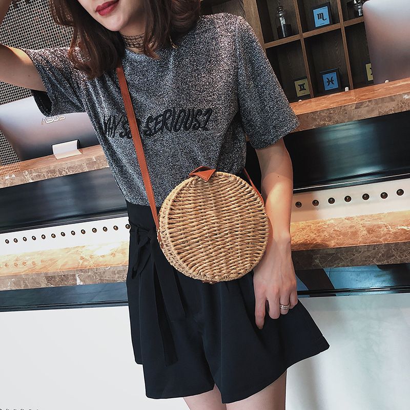 Summer Straw Woven Bag Small Bag 2021 New Trendy Woven One-shoulder Small Round Bag