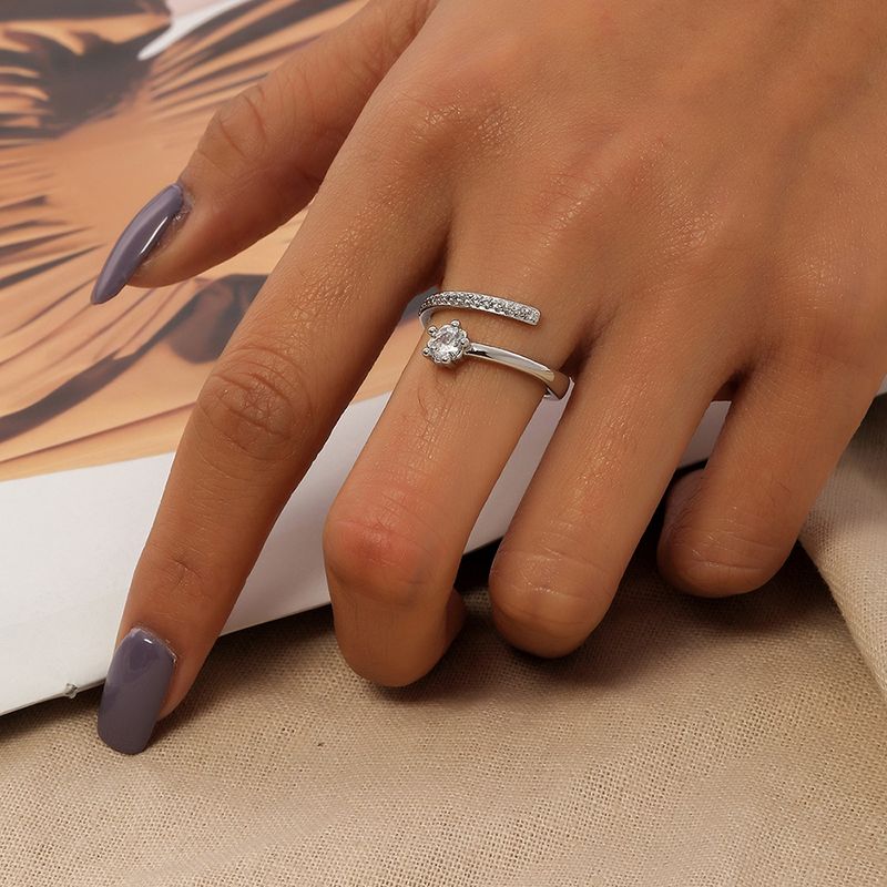 Light Luxury Design Simple Opening Adjustable Copper Zircon Ring