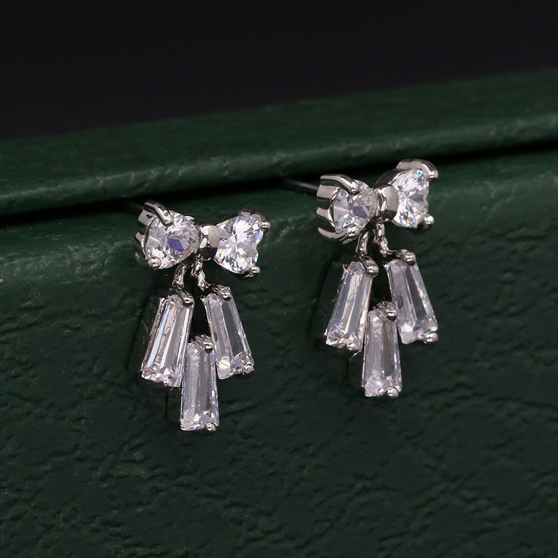 Korean Bow Zircon And Diamonds Earrings Wholesale