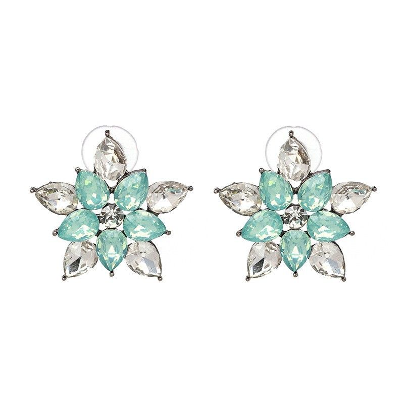 Aretes Retro Con Estrella De Cinco Puntas Y Flor Con Diamantes Incrustados