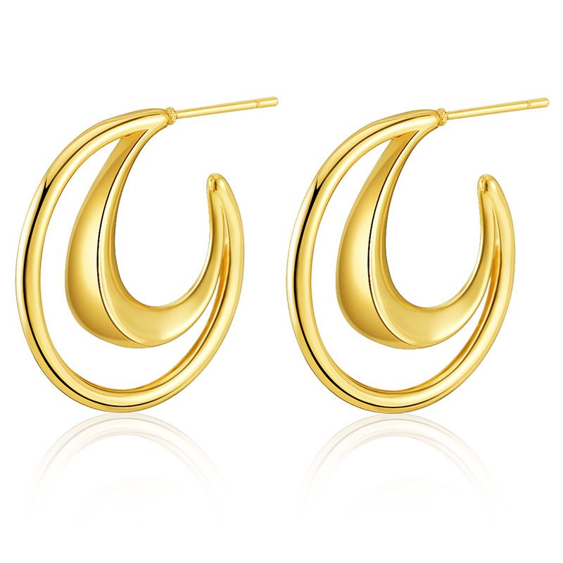 Boucles D&#39;oreilles Géométriques Européennes Et Américaines En Forme De C En Cuivre Plaqué Or Véritable 18 Carats