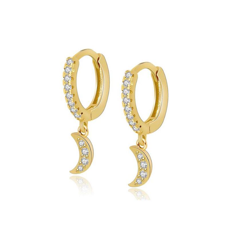 Inlaid Zircon Crescent Earrings Fashion Wild Moon Symmetrical Earrings