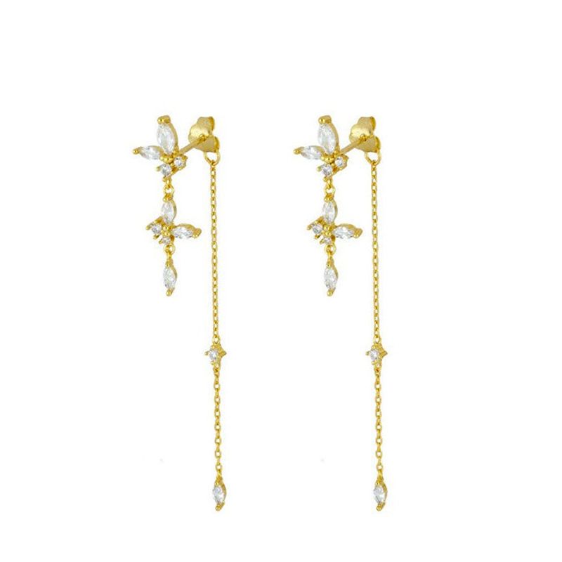 S925 Silver Needle Geometric Octagonal Chain Earrings Female Simple Copper Zircon Earrings