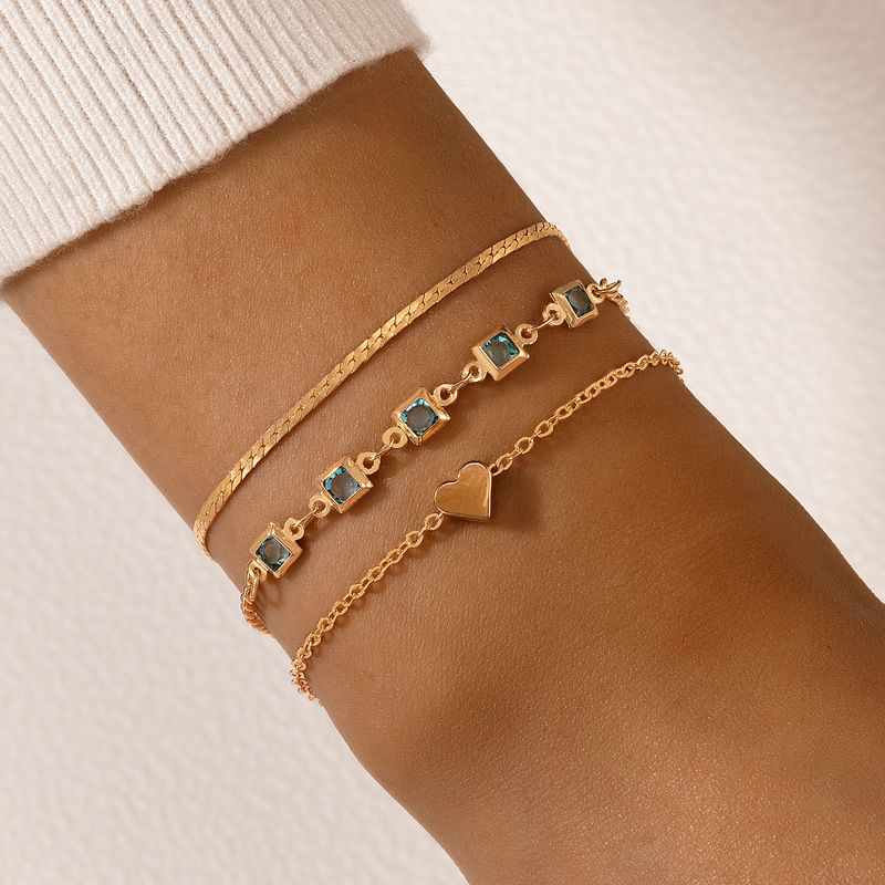 Simple Blue Diamond Three-layer Bracelet Heart Geometric Metal Bracelet Set