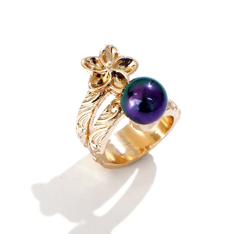 Retro Flower Gold-plated Ring French Multi-layer Winding Color Pearl Alloy Ring
