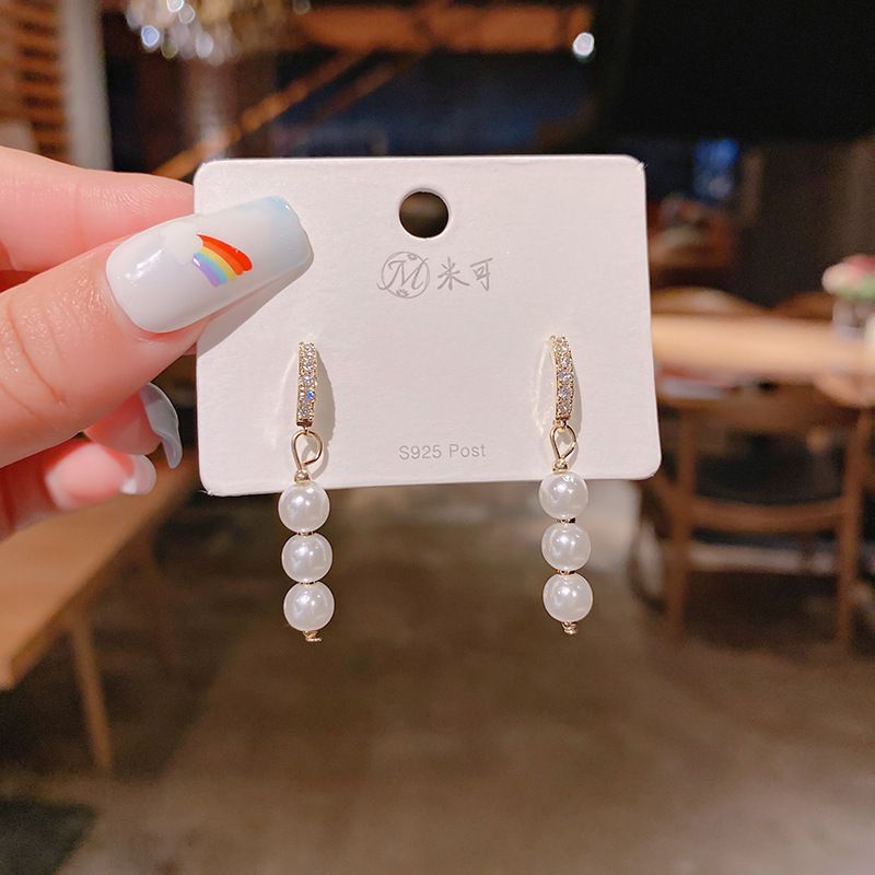 Pendientes De Perlas De Viento Elegantes Con Micro Incrustaciones De Circonitas Joyas De Viento Frío Simples Coreanas