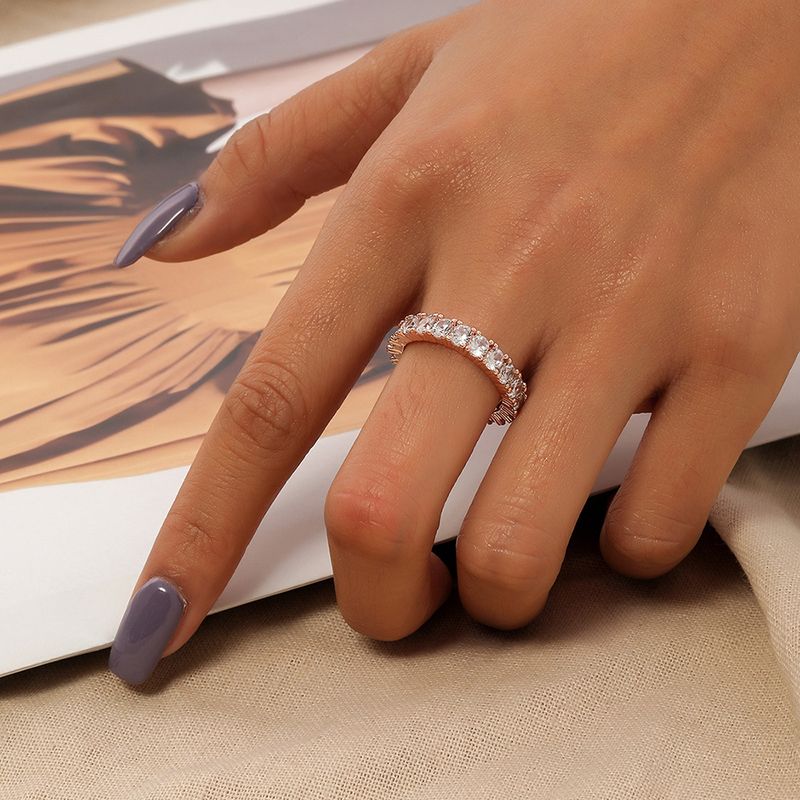 Simple Style Rose Gold Female Copper Zircon Ring Wholesale