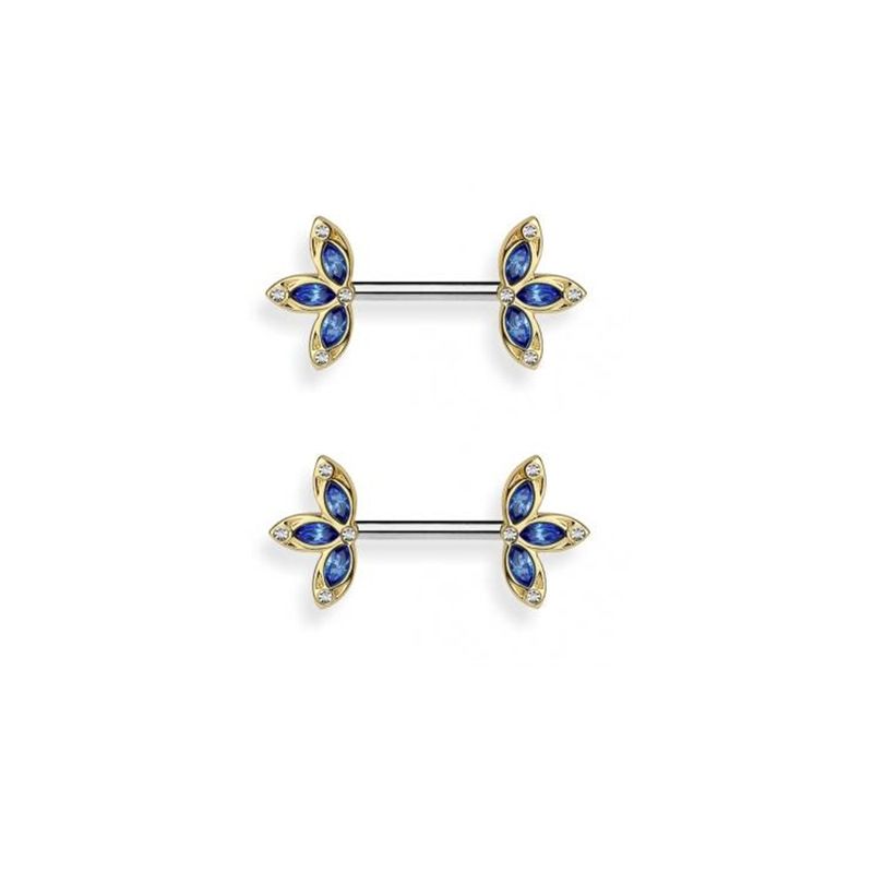 New Product Clover Symmetrical Diamond-studded Flower Breast Ring Piercing Jewelry