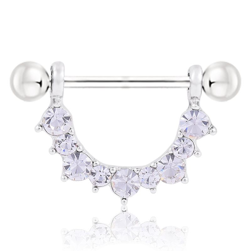 Fashion Geometric U-shaped Diamond-studded Stainless Steel Breast Ring Wholesale