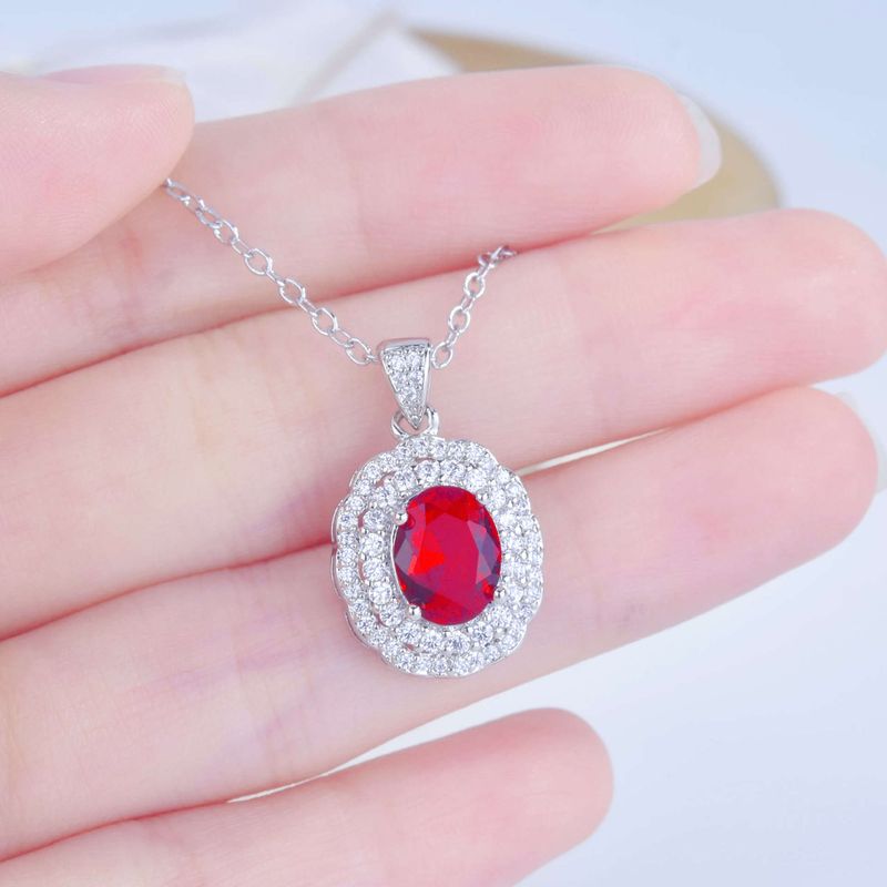 New Beaded Oval Simulation Ruby Tourmaline Color Pendant