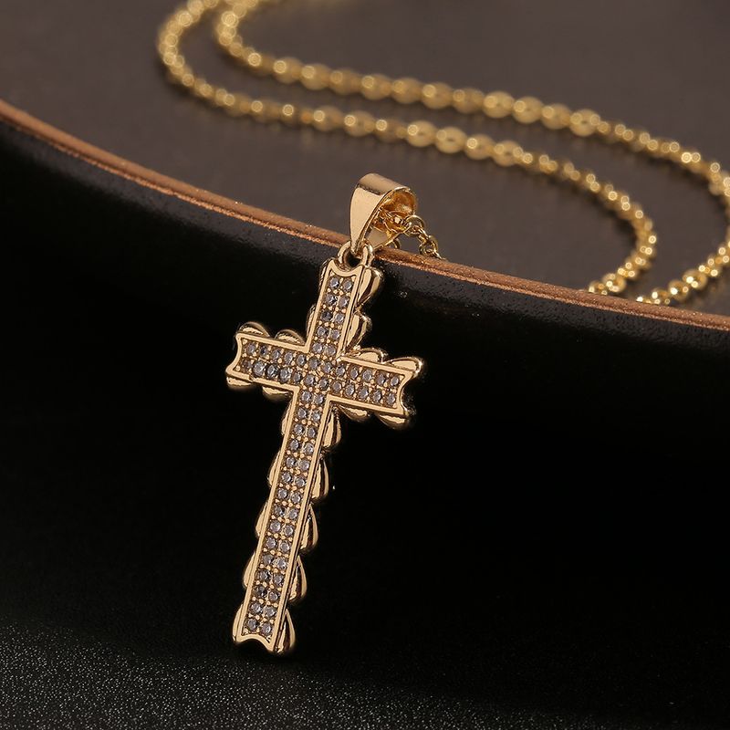 Nueva Joyería Religiosa Colgante De Cruz De Circón Con Incrustaciones De Cobre Collar Dulce De Moda