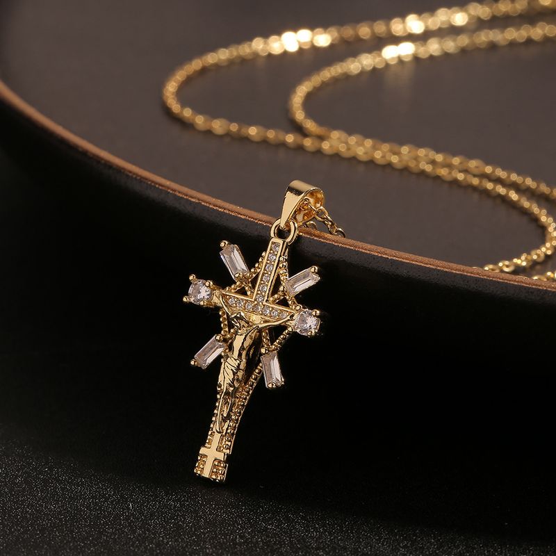 New Jewelry Copper Micro-inlaid Zircon Cross Pendant Fashion Retro Necklace