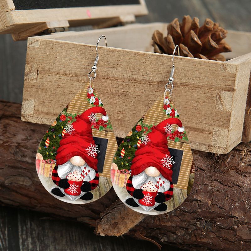 New Christmas Leather Santa Claus Double-sided Printed Leather Earrings